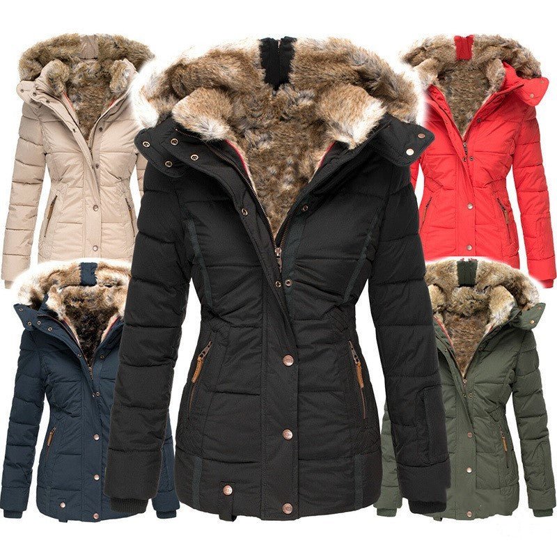 Fur collar slim-fit coat