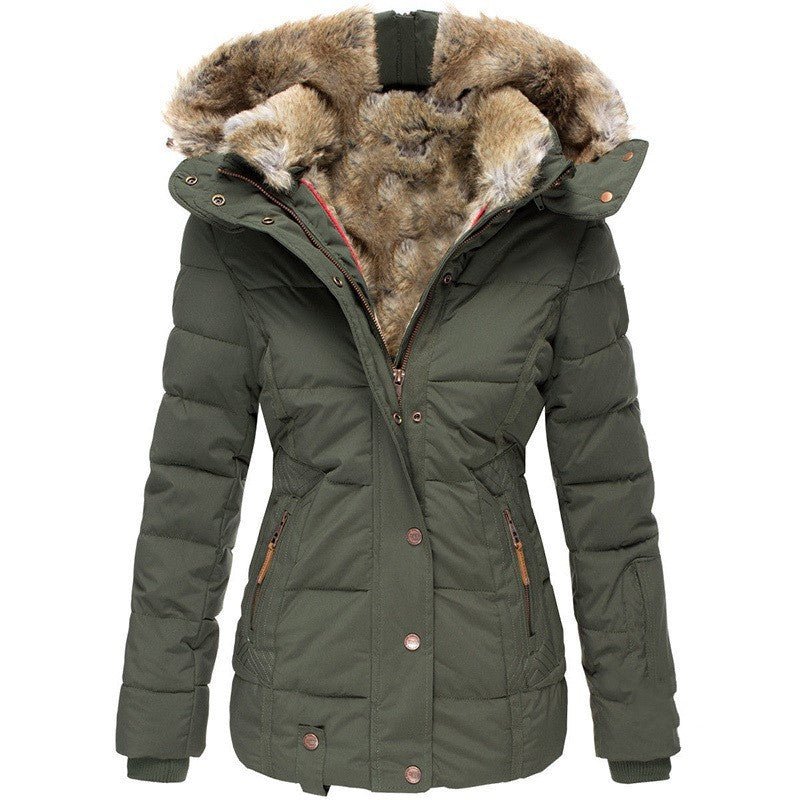 Fur collar slim-fit coat