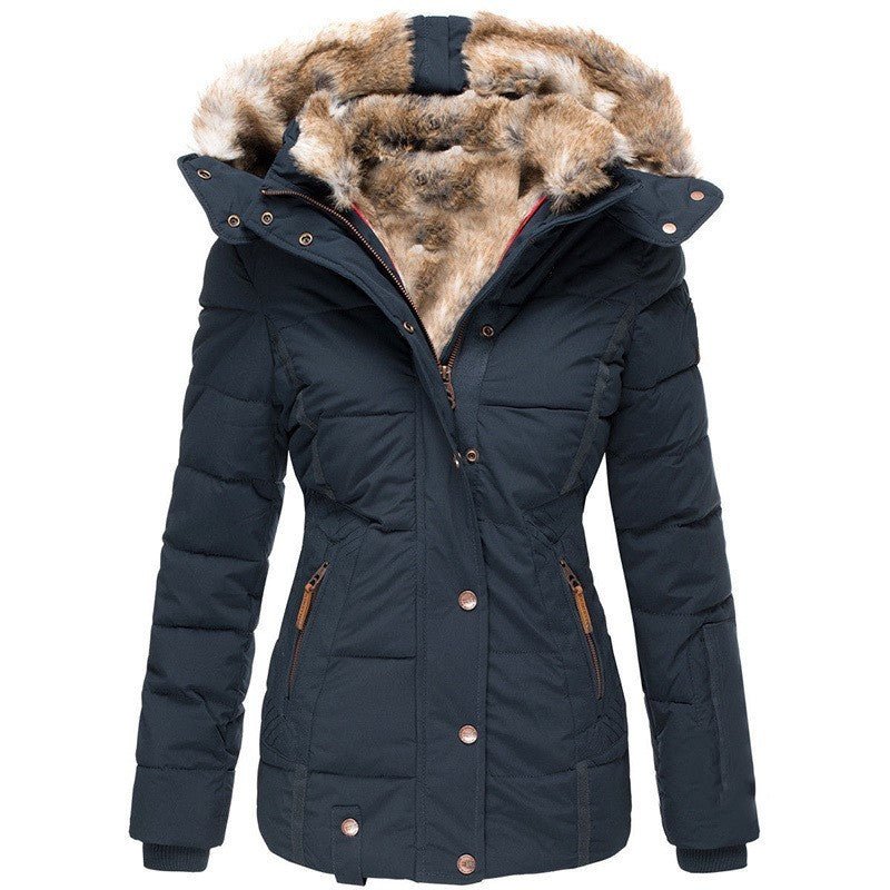 Fur collar slim-fit coat