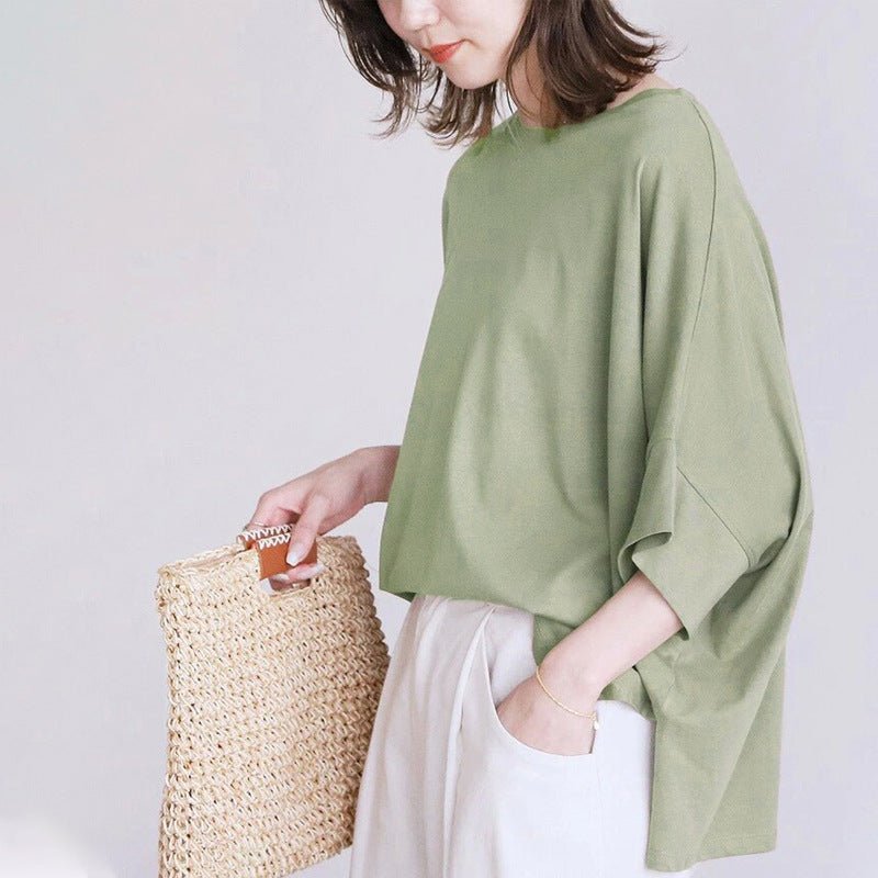 Japanese/Korean style Cotton Batwing Sleeve Oversized Loose T-shirt For Women
