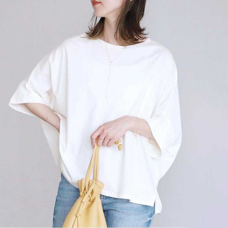 Japanese/Korean style Cotton Batwing Sleeve Oversized Loose T-shirt For Women