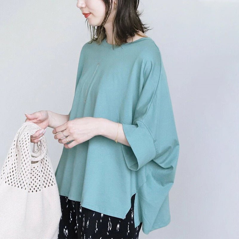 Japanese/Korean style Cotton Batwing Sleeve Oversized Loose T-shirt For Women