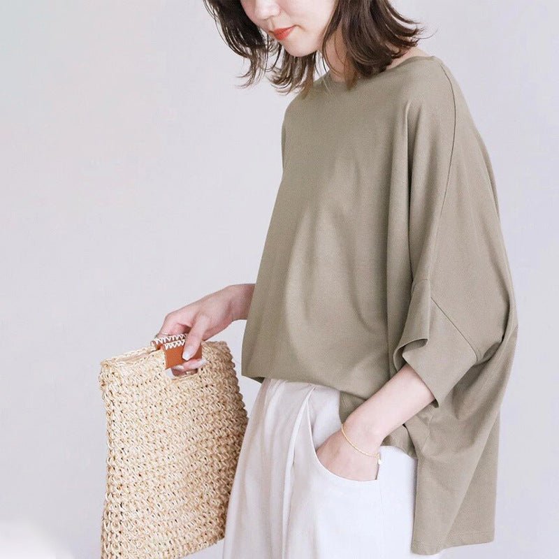 Japanese/Korean style Cotton Batwing Sleeve Oversized Loose T-shirt For Women