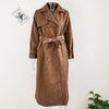 Double Breasted Lapel Shift Coat With Belt Fashion Vintage Suede Long Coat Winter Outwear Women&#39;s Clothing