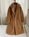 Long Lapel Lamb Fleece Warm Faux Fur Coat With Pockets for Winter