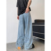 Retro Reverse Pocket Flip-down Jeans Men&#39;s Washed Wide-leg Pants