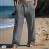 Men&#39;s Linen Drawstring Elastic Waist Straight Striped Comfortable Breathable Casual Pants