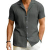 Men&#39;s Daily Casual Short Sleeve Cardigan Shirt Men&#39;s Solid Color Summer Lapels Shirt