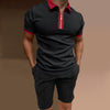 Printed Slim-fit Zipper Lapel Pullover Men&#39;s Polo Shirt Suit