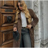 Double Breasted Lapel Shift Coat With Belt Fashion Vintage Suede Long Coat Winter Outwear Women&#39;s Clothing