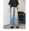 Retro Reverse Pocket Flip-down Jeans Men&#39;s Washed Wide-leg Pants