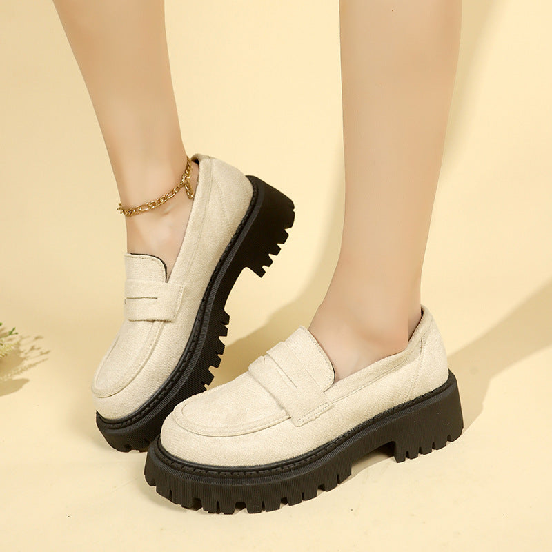 British Style Slip-on Leather Shoe Retro Platform Casual All-matching Women