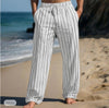 Men&#39;s Linen Drawstring Elastic Waist Straight Striped Comfortable Breathable Casual Pants