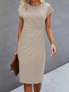 Women&#39;s Casual Tight Front Knot Round Neck Mid-length Dress