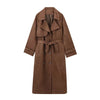 Double Breasted Lapel Shift Coat With Belt Fashion Vintage Suede Long Coat Winter Outwear Women&#39;s Clothing