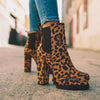 Round-toe suede Ankle Boots Solid Print Thick Square High Heel