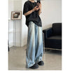 Retro Reverse Pocket Flip-down Jeans Men&#39;s Washed Wide-leg Pants