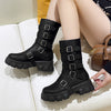 Metal Buckle Platform Middle Boots