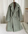 Long Lapel Lamb Fleece Warm Faux Fur Coat With Pockets for Winter