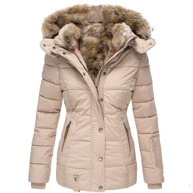 Fur collar slim-fit coat