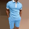 Printed Slim-fit Zipper Lapel Pullover Men&#39;s Polo Shirt Suit