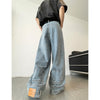 Retro Reverse Pocket Flip-down Jeans Men&#39;s Washed Wide-leg Pants