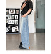 Retro Reverse Pocket Flip-down Jeans Men&#39;s Washed Wide-leg Pants