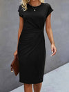 Women&#39;s Casual Tight Front Knot Round Neck Mid-length Dress