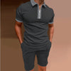 Printed Slim-fit Zipper Lapel Pullover Men&#39;s Polo Shirt Suit