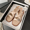 Retro Cross Strap Genuine Leather Open Toe Sandals Stylish Low Heel Roman Style Beach Shoes