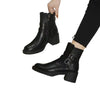 Black Belt Buckle Round Toe Mid Heel Short Boots For Women