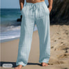 Men&#39;s Linen Drawstring Elastic Waist Straight Striped Comfortable Breathable Casual Pants