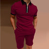 Printed Slim-fit Zipper Lapel Pullover Men&#39;s Polo Shirt Suit