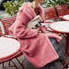 Long Lapel Lamb Fleece Warm Faux Fur Coat With Pockets for Winter