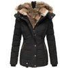 Fur collar long sleeve slim-fit cotton coat