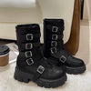 Metal Buckle Platform Middle Boots