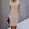 Women&#39;s Casual Tight Front Knot Round Neck Mid-length Dress