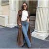 Double Breasted Lapel Shift Coat With Belt Fashion Vintage Suede Long Coat Winter Outwear Women&#39;s Clothing