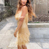 V-neck Strap Feather Stitching Dress