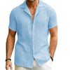 Men&#39;s Daily Casual Short Sleeve Cardigan Shirt Men&#39;s Solid Color Summer Lapels Shirt