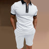 Printed Slim-fit Zipper Lapel Pullover Men&#39;s Polo Shirt Suit