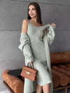 Lena - Set 2pcs Long Dress Sleeveless And Casual Loose Cardigan