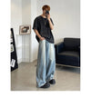 Retro Reverse Pocket Flip-down Jeans Men&#39;s Washed Wide-leg Pants