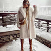 Long Lapel Lamb Fleece Warm Faux Fur Coat With Pockets for Winter