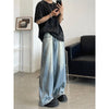 Retro Reverse Pocket Flip-down Jeans Men&#39;s Washed Wide-leg Pants