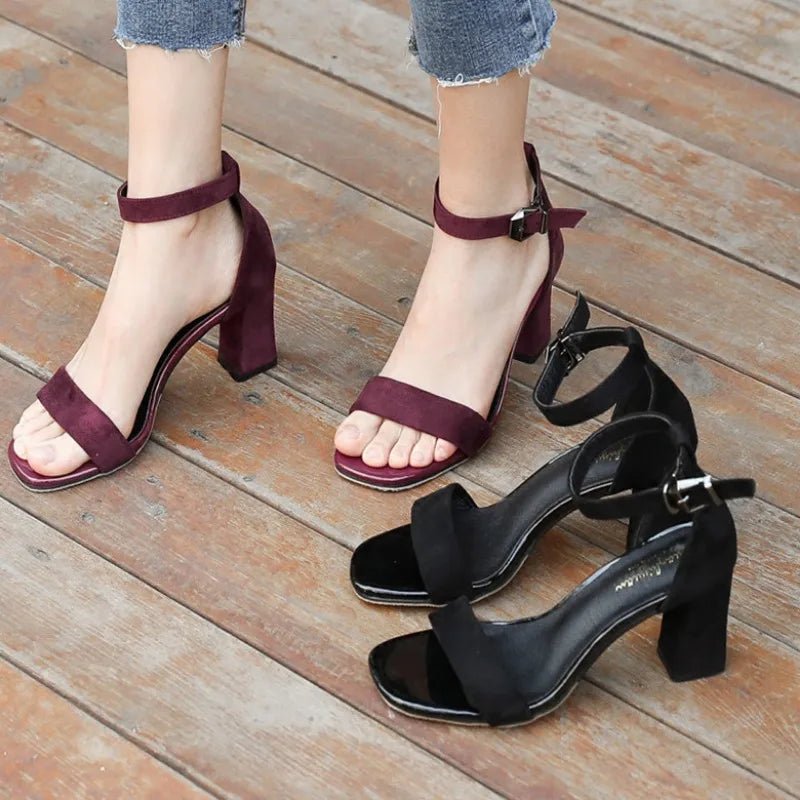 Brandy - Women's Summer Fashion Sandals Medium High Heel Buckle Strap