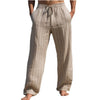 Men&#39;s Linen Drawstring Elastic Waist Straight Striped Comfortable Breathable Casual Pants