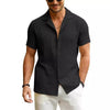 Men&#39;s Daily Casual Short Sleeve Cardigan Shirt Men&#39;s Solid Color Summer Lapels Shirt