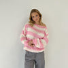 Loose Striped Pullover Sweater Fashion Versatile Long-sleeved Knitted Tops For Women Clothing