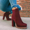 Round-toe suede Ankle Boots Solid Print Thick Square High Heel